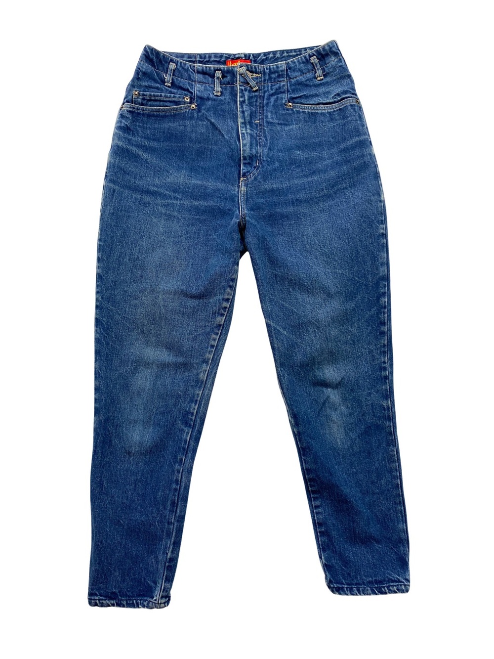 Vintage Bonjour High Waisted Tapered Mom Jeans Ankle Zip Blue Denim Size 14